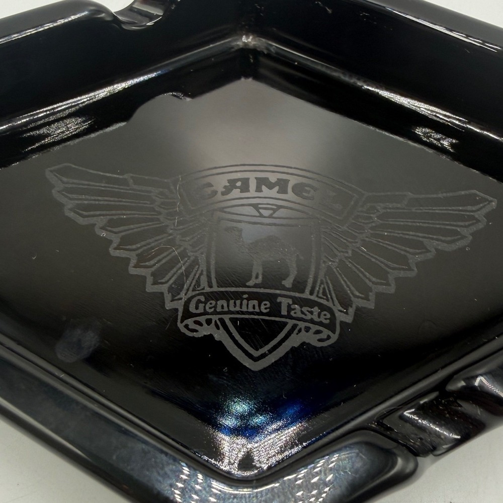Vtg Camel Cigarettes Black Glass Diamond Shaped Ashtray Tobacciana Collectible